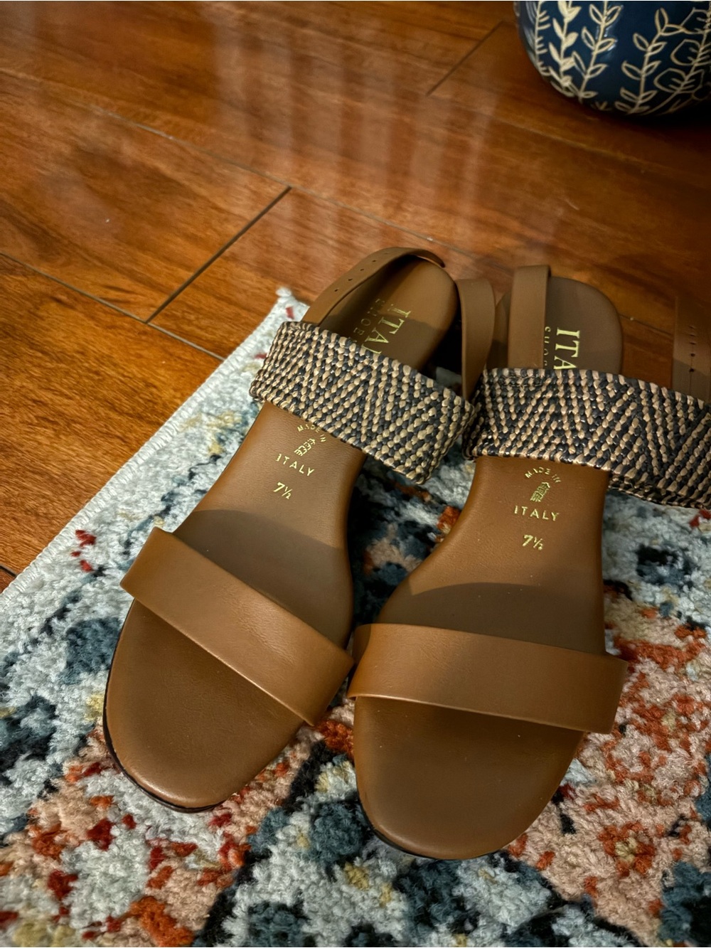 Brown Women's Leather Sandals with Woven Strap